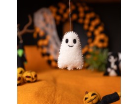 9x5cm White Plushy Felted Ghost - Felt and Yarn