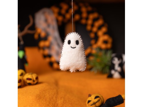 9x5cm White Plushy Felted Ghost - Felt and Yarn