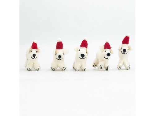 Christmas Felt Bear Wearing Santa Hat