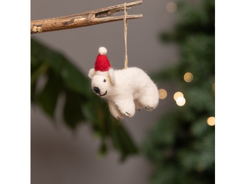 Christmas Felt Bear Wearing Santa Hat