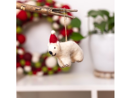 Christmas Felt Bear Wearing Santa Hat