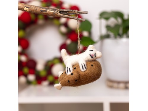 Handmade Felt Cat Hugging Turkey