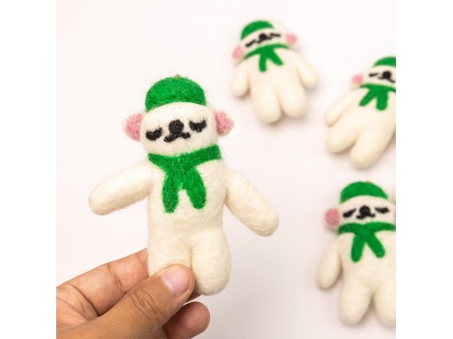 Handcrafted Felt Bear Ornament - Felt and Yarn