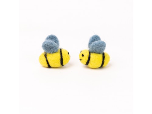 Handmade Felt Bees with Blue Wings