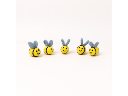 Handmade Felt Bees with Blue Wings