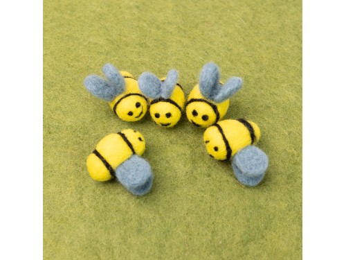 Handmade Felt Bees with Blue Wings
