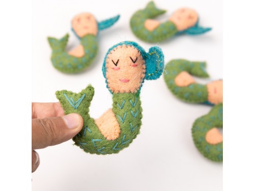 Buy 7cm Stitched Felt Green Mini Mermaid