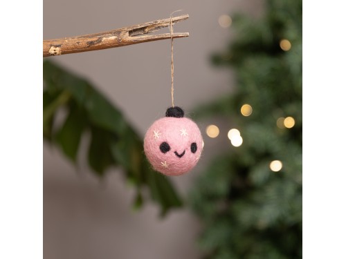 Pink Felted Christmas Bulb Ornament