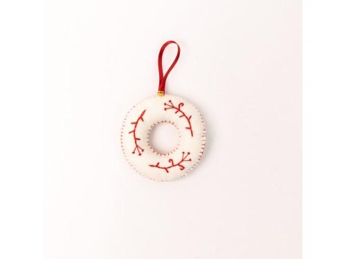 Mini White Felt Wreath with Red Leaf Design