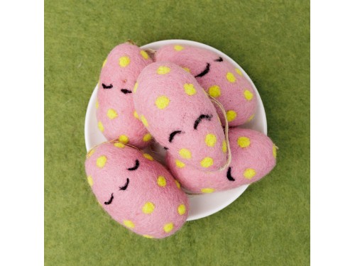 Pink Felt Easter Egg with Yellow Dots