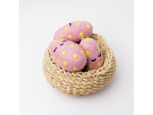 Pink Felt Easter Egg with Yellow Dots