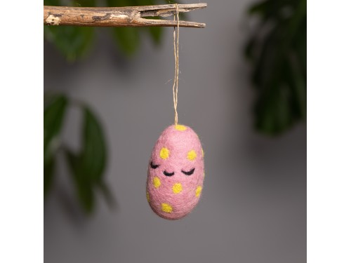 Pink Felt Easter Egg with Yellow Dots