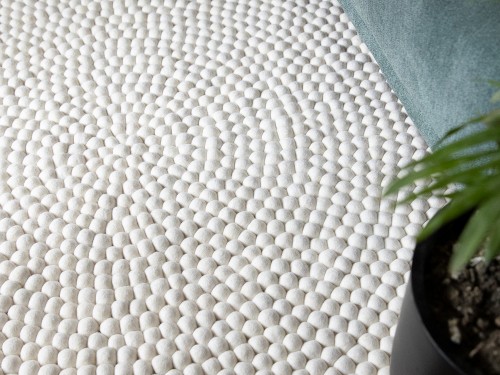 Cream White Wool Felt Ball Rug