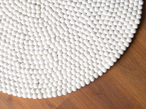 Cream White Wool Felt Ball Rug