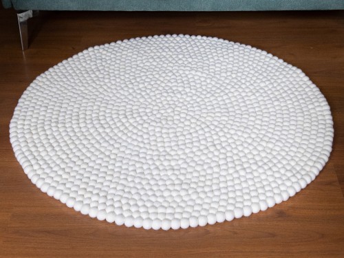 Cream White Wool Felt Ball Rug