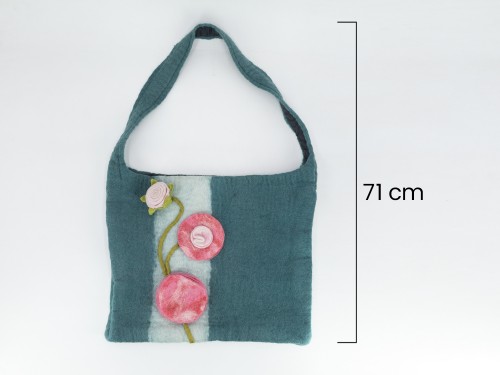 Felt Teal Hand Bag with Floral Accent