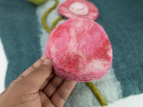 Felt Teal Hand Bag with Floral Accent