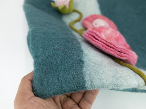 Felt Teal Hand Bag with Floral Accent
