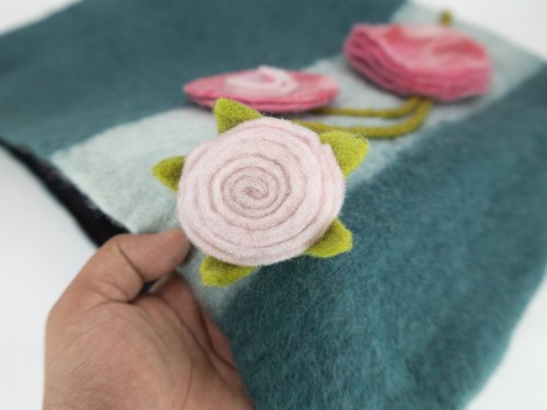 Felt Teal Hand Bag with Floral Accent