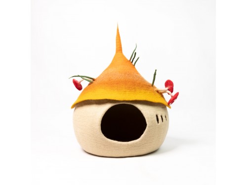 Handmade Mushroom Tendril Felt Cat Cave
