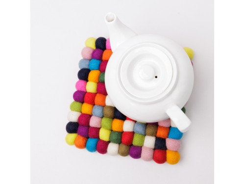 20x20cm Square Multicolor Felt Ball Trivet Collection