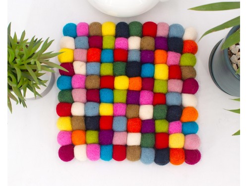 20x20cm Square Multicolor Felt Ball Trivet Collection