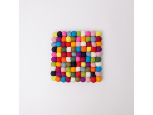 20x20cm Square Multicolor Felt Ball Trivet Collection
