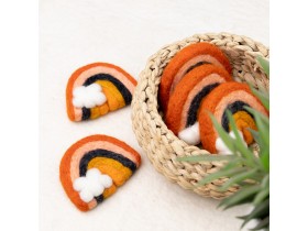 Navy & Peach Felt Rainbow with Cloud - Felt and Yarn