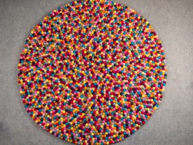 Multicolor Round Felt Ball Rug - Felt and Yarn