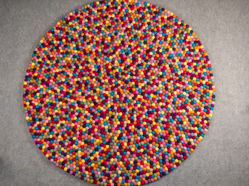 Multicolor Round Felt Ball Rug - Felt and Yarn