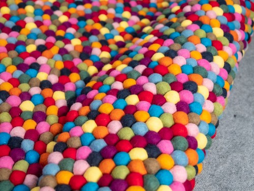 Multicolor Round Felt Ball Rug