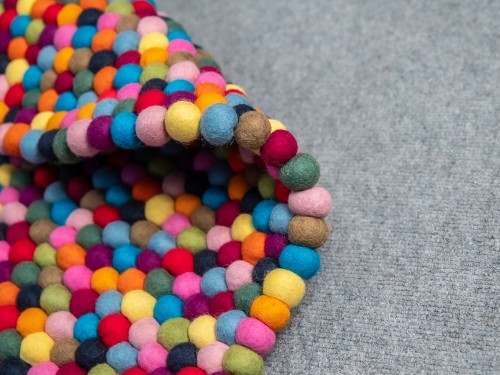 Multicolor Round Felt Ball Rug