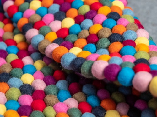Multicolor Round Felt Ball Rug