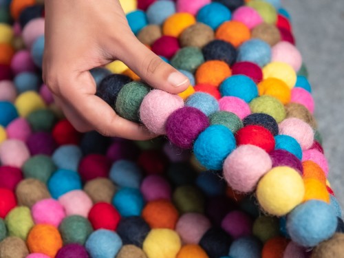 Multicolor Round Felt Ball Rug