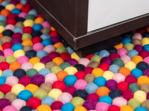 Multicolor Round Felt Ball Rug