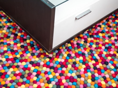 Multicolor Round Felt Ball Rug