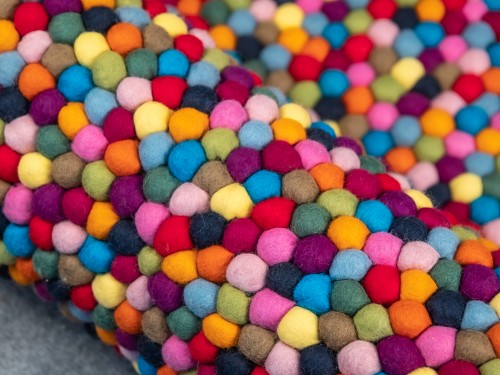 Multicolor Round Felt Ball Rug