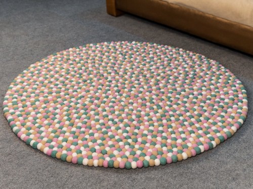 Whimsical Pastel Felt Ball Rug - Felt and Yarn