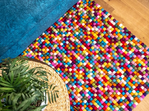 Multicolor Felt Ball Rectangular Rug