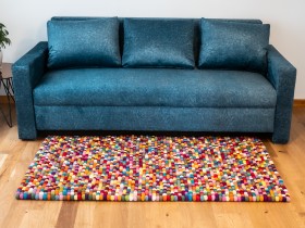 Multicolor Felt Ball Rectangular Rug - Felt and Yarn