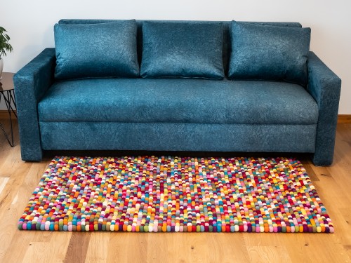 Multicolor Felt Ball Rectangular Rug - Felt and Yarn