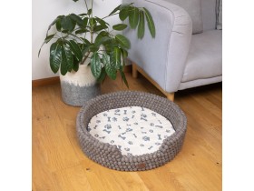 Brown Felt Ball Dog Bed with Removable Cushion - Felt and Yarn