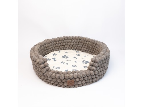 Brown Felt Ball Dog Bed with Removable Cushion
