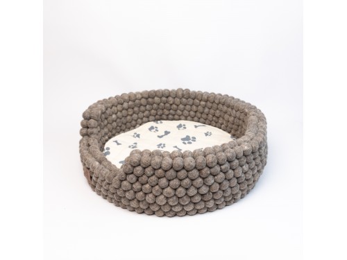 Brown Felt Ball Dog Bed with Removable Cushion