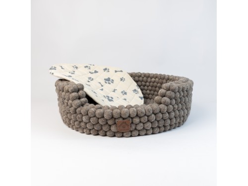 Brown Felt Ball Dog Bed with Removable Cushion