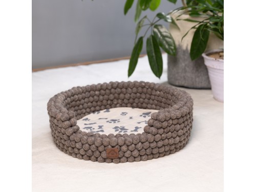 Brown Felt Ball Dog Bed with Removable Cushion