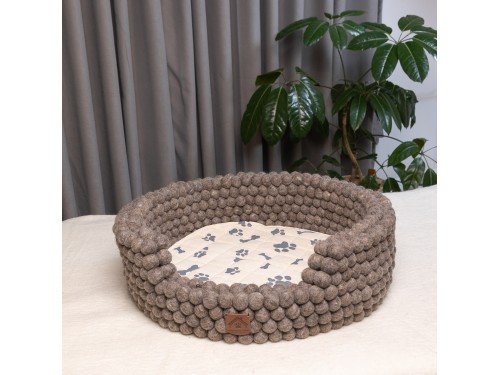 Brown Felt Ball Dog Bed with Removable Cushion