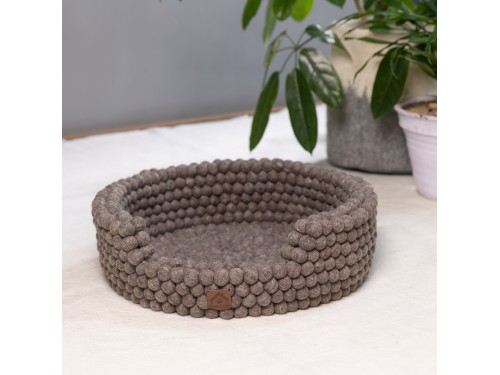 Brown Felt Ball Dog Bed with Removable Cushion