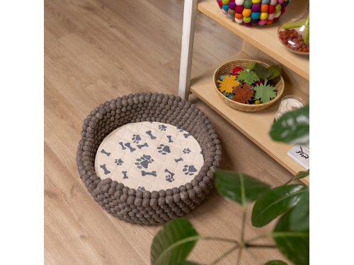 Brown Felt Ball Dog Bed with Removable Cushion