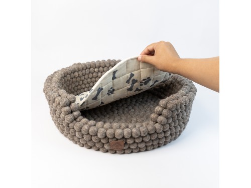 Brown Felt Ball Dog Bed with Removable Cushion
